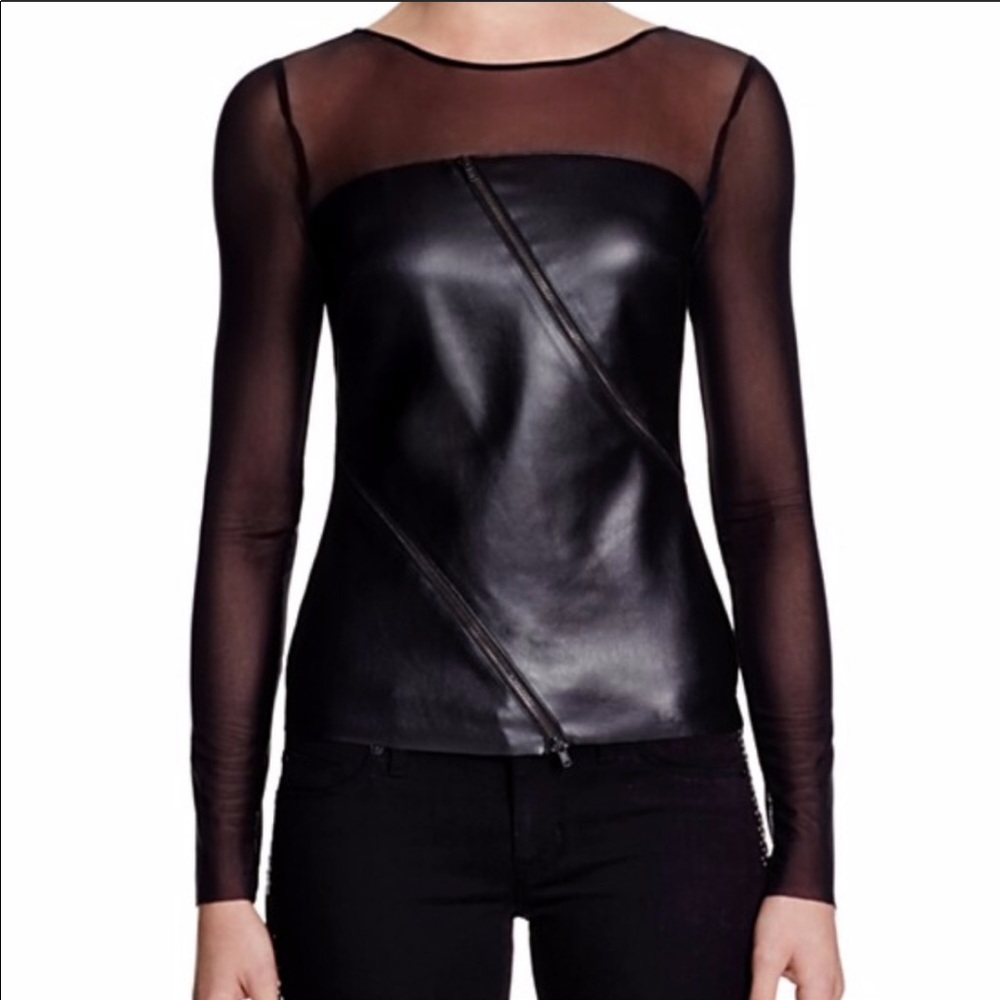 Bailey 44 Leather & Mesh Long Sleeve top w zippers